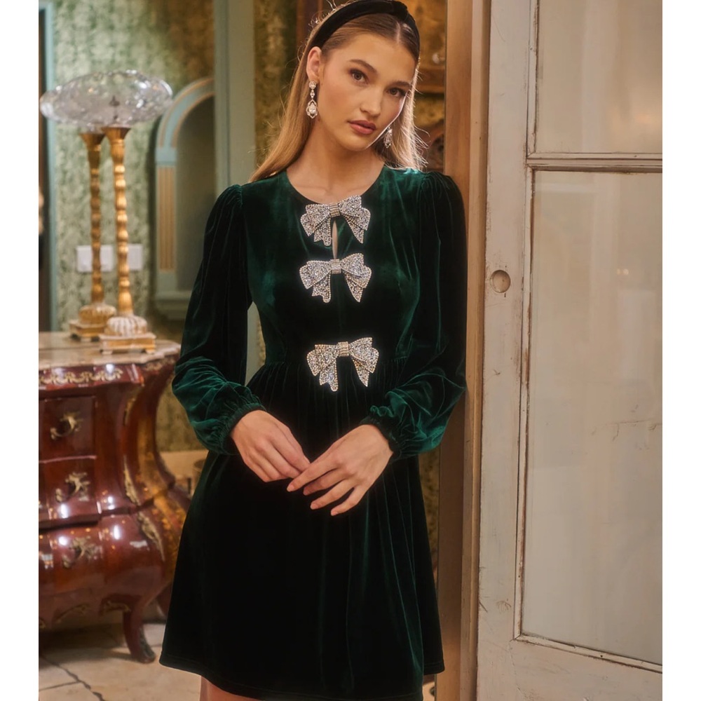 NWT green velvet sugar lips bow dress XL